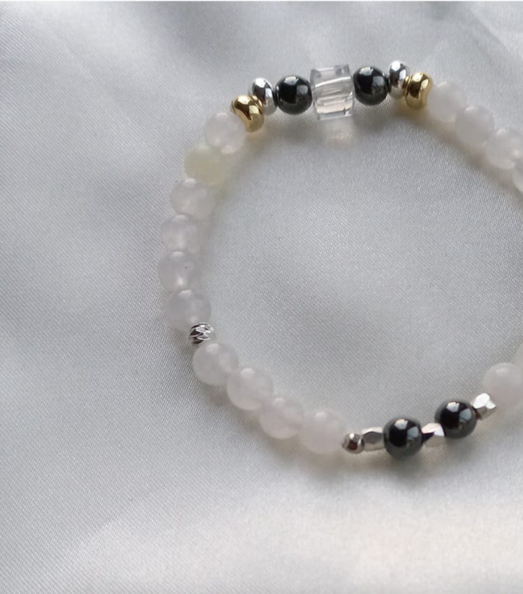 Pulsera de Cuarzo Blanco con acero