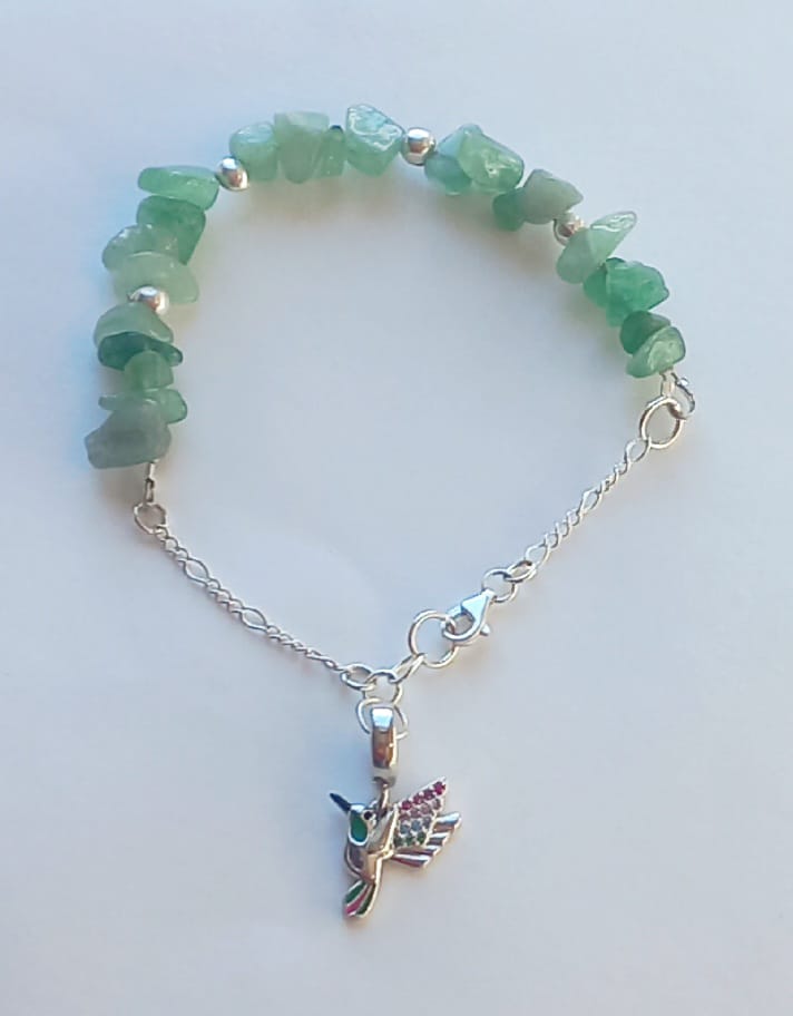 Pulsera de Cuarzo Verde con dije de Plata 925