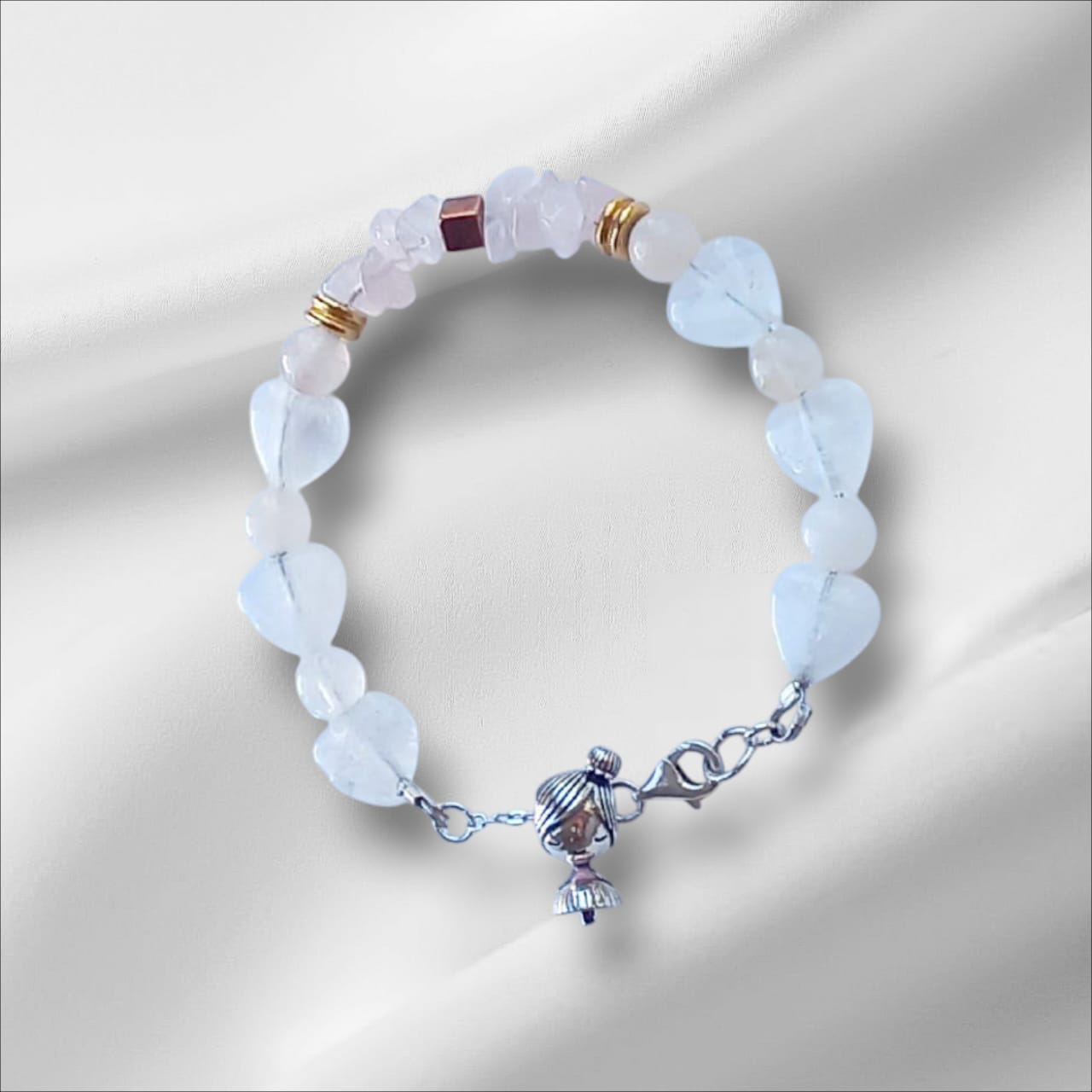 Pulsera de Cuarzo Rosa y Blanco con cadenita