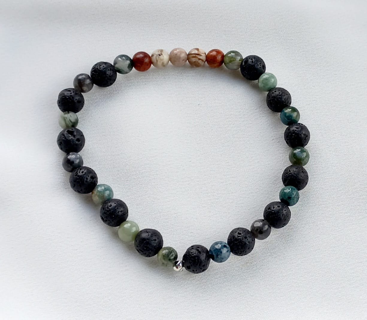 Brazalete de Lava Negra Jade y Piedra de Madera